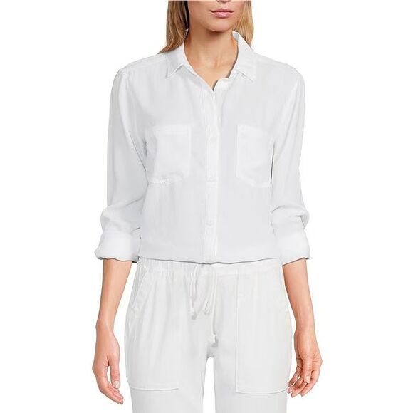 Cloth & Stone White Shirt Button Down Top XS Front Pockets Minimalist Closet - Picture 1 of 11